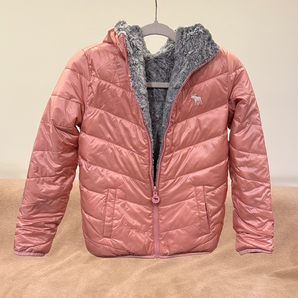 Abercrombie Kids Coral Jacket with Moose Embroidery, reversible
